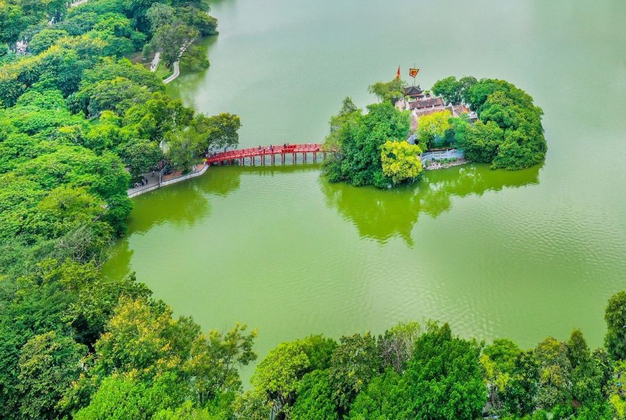 Hoan Kiem Lake in Hanoi from above