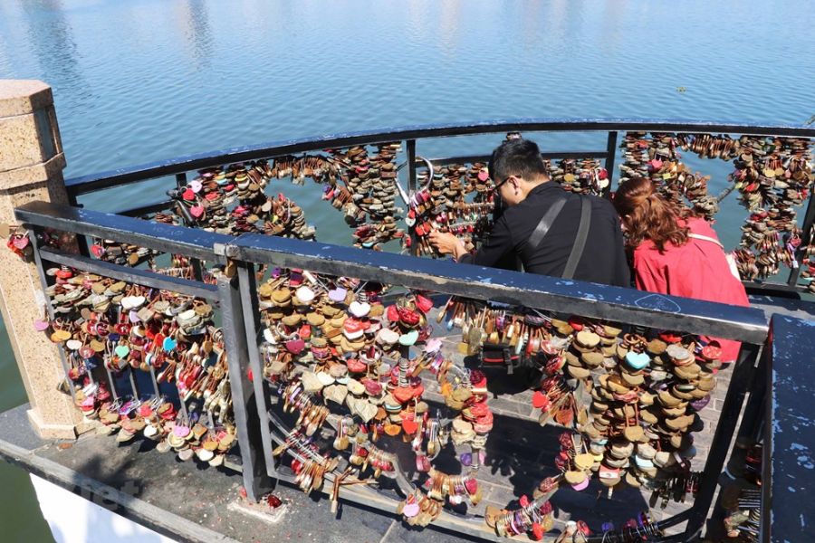 Locking Love Padlock on Love Lock Bridge