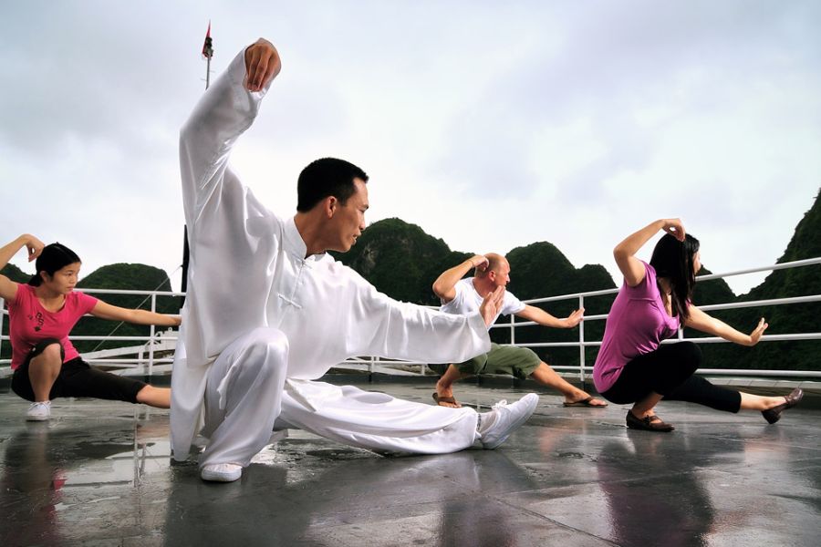 Practice Tai Chi On The Sundeck in halong bay
