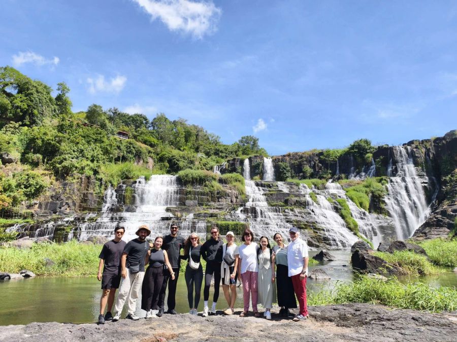 Tourist near Pongour Waterfall
