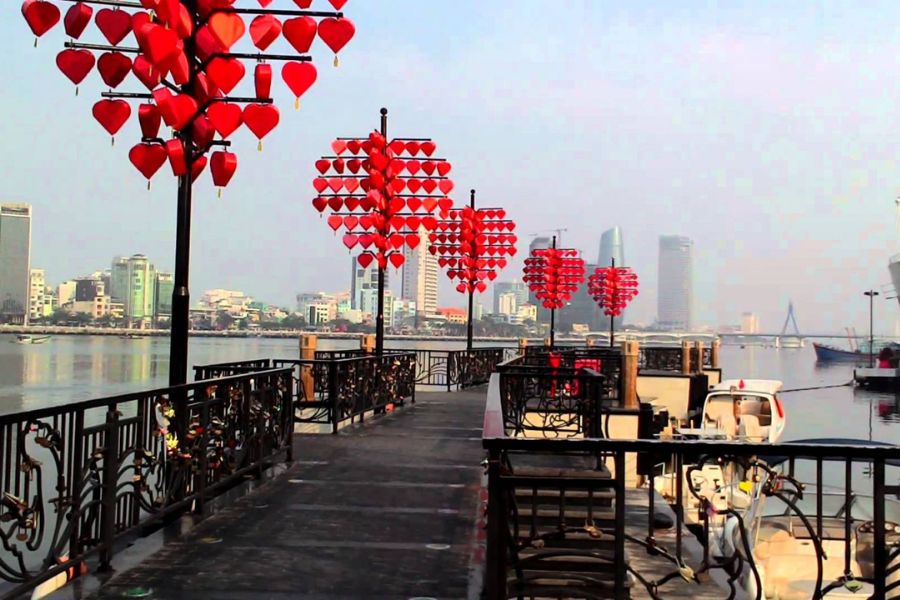 Heart-Shaped Lanterns of love lock bridge