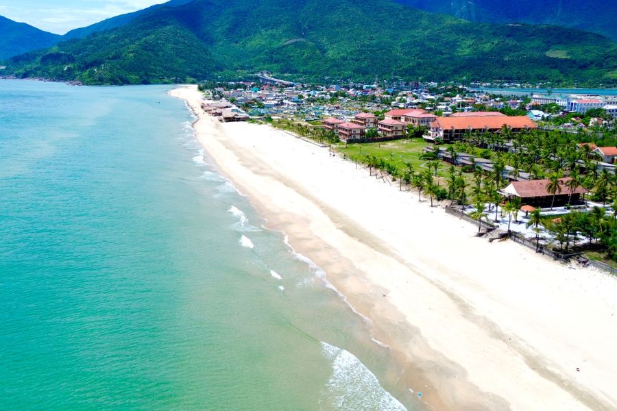 crystal clear water and soft white sand of Lang co beach