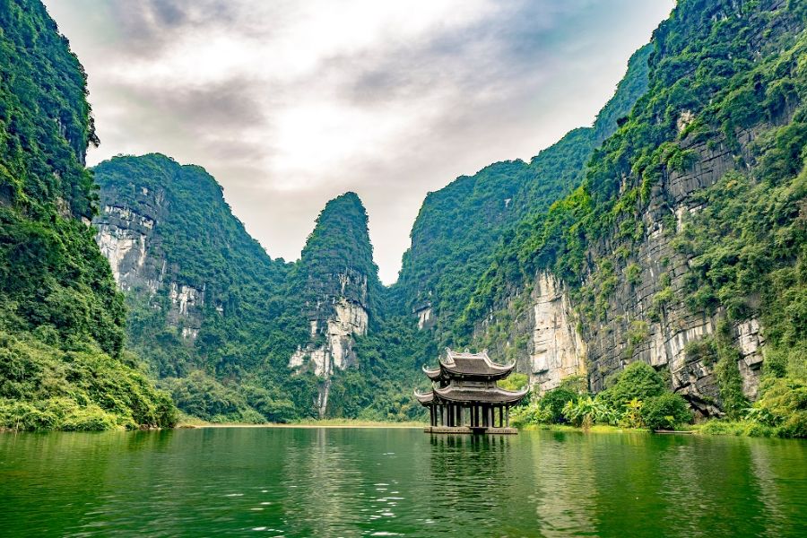 panoramic view of Trang An, the UNESCO-recognized World Heritage Site