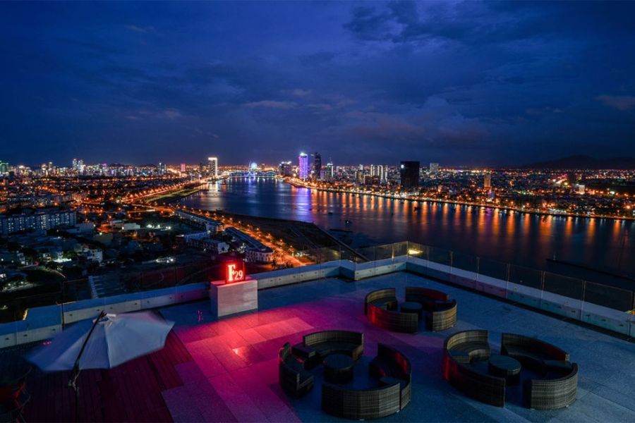 view from a roof top cafe in Da Nang