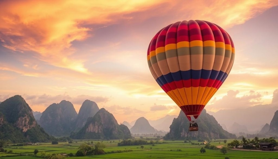Ride A Hot-Air Balloon At Sunset Vang vieng