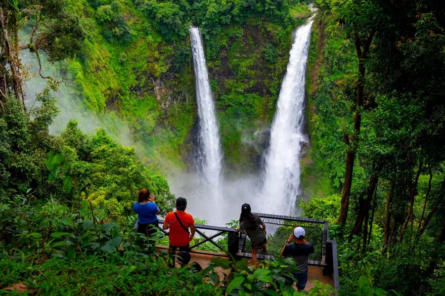 main attraction at Tad Fane is the breathtaking twin waterfalls