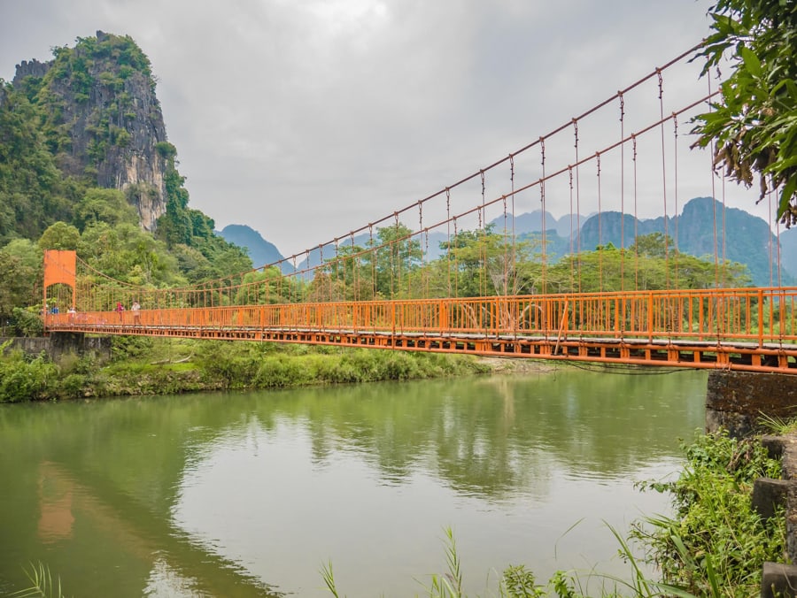 scenic suspension bridge over the Nam Song Rive