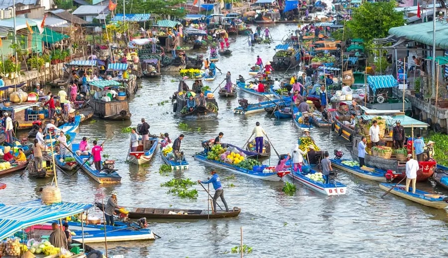 Chau Doc Floating Market is a colorful riverside market