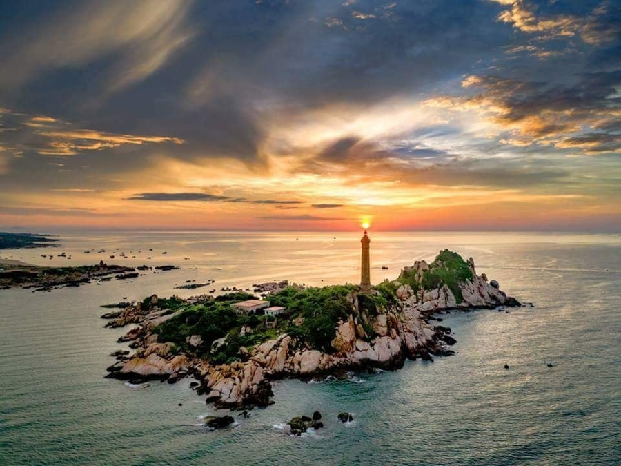 Ke Ga Lighthouse located on a small rocky island off the coast of Binh Thuan Province