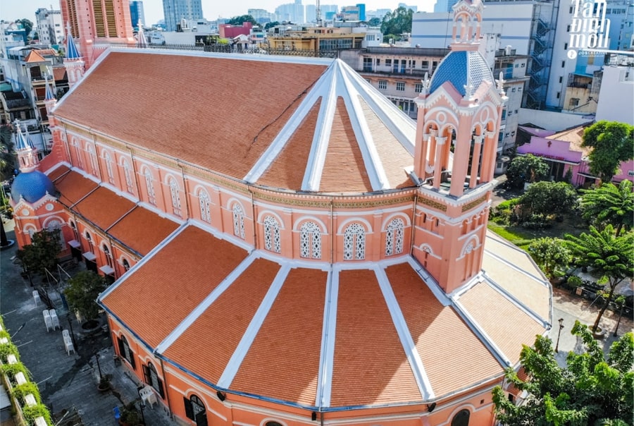 Pink Gothic Facade and Twin Bell Towers