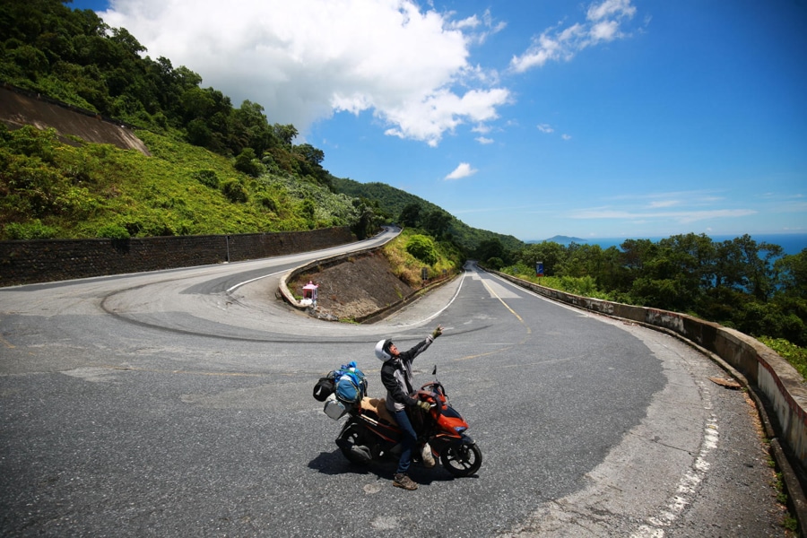 Riding a motorbike across Hai Van Pass