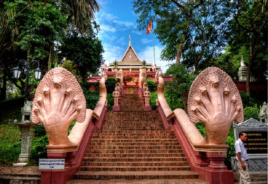 Wat Phnom is a prime example of traditional Khmer architecture