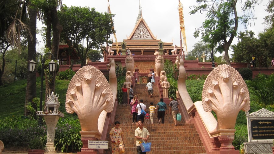 climbing to the Wat Phnom
