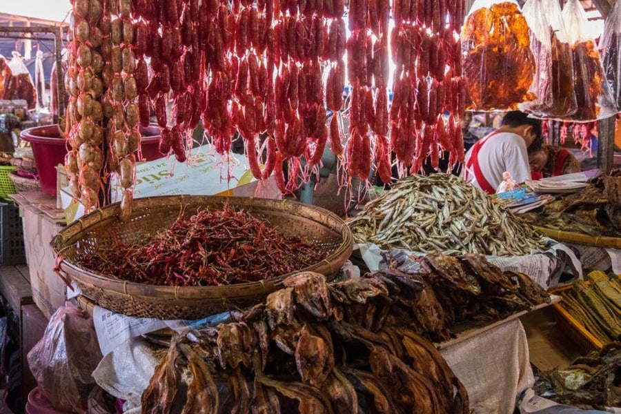 there is a wide variety of Lao food and street snacks