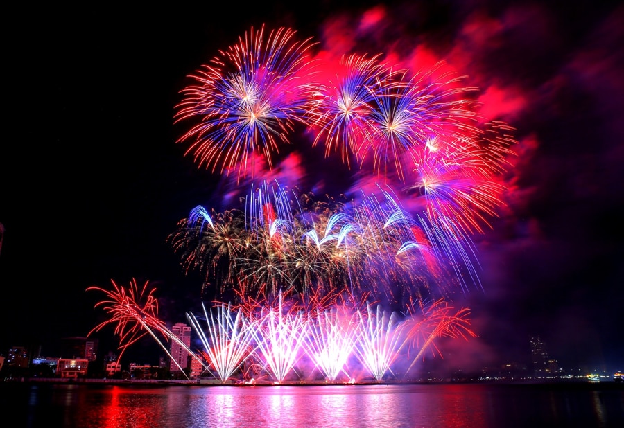 The Da Nang International Fireworks Festival takes place along the scenic Han River