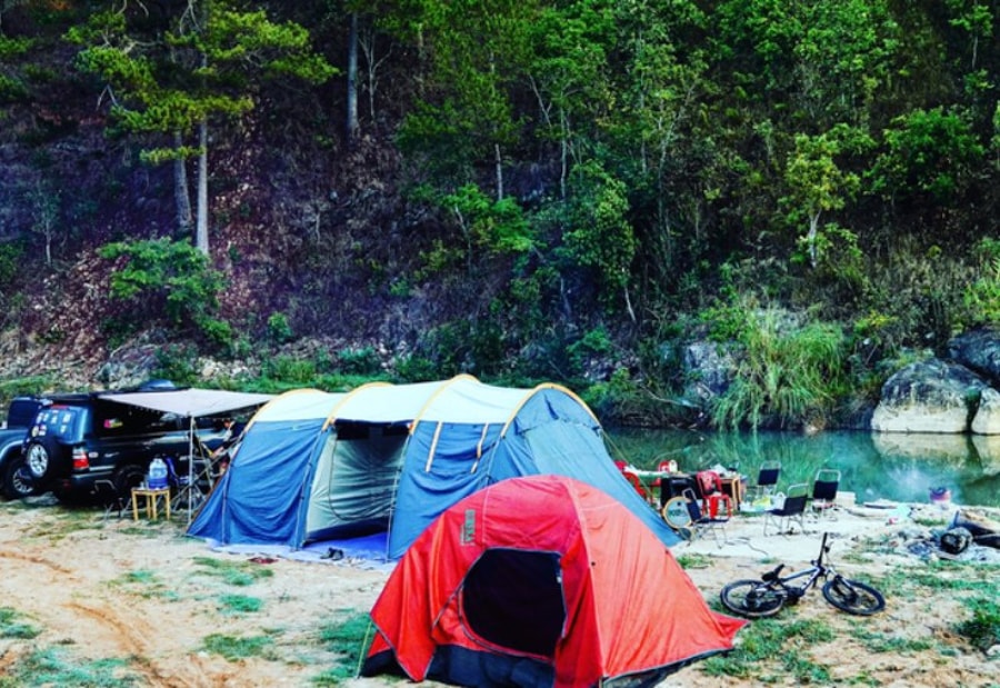camping near the waterfalls