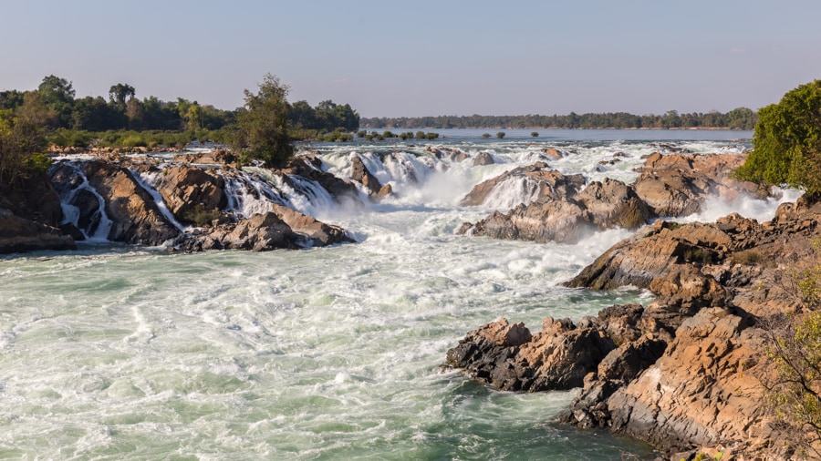 khone Phapheng Waterfall is the largest waterfall in Southeast Asia