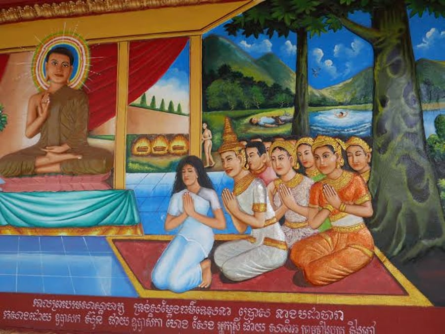 Detailed Buddhist Mural in Wat Preah Prom Rath