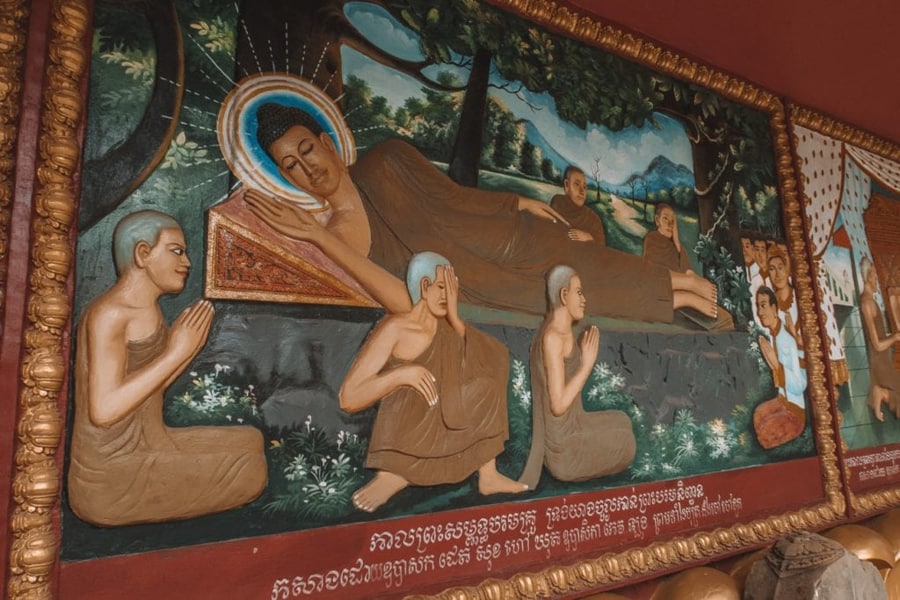 Detailed Buddhist Murals in Wat Preah Prom Rath