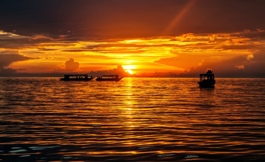 sunset on Tonlé Sap Lake.