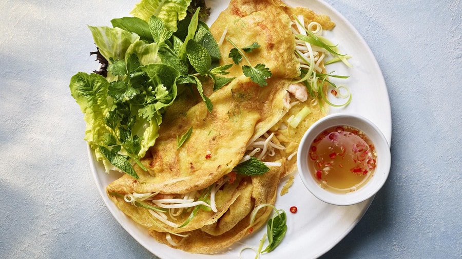 Banh Xeo is a popular Vietnamese savory pancake