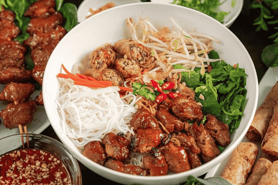 Bun Thit Nuong is a popular Vietnamese noodle dish