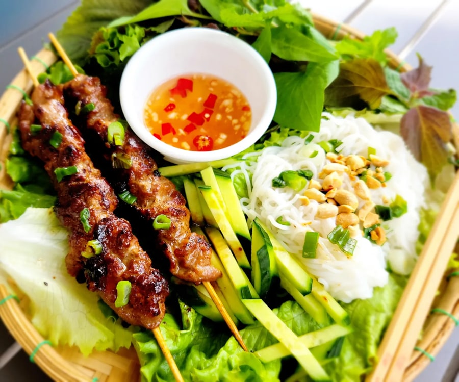 Enjoying Bun Thit Nuong In Vietnam